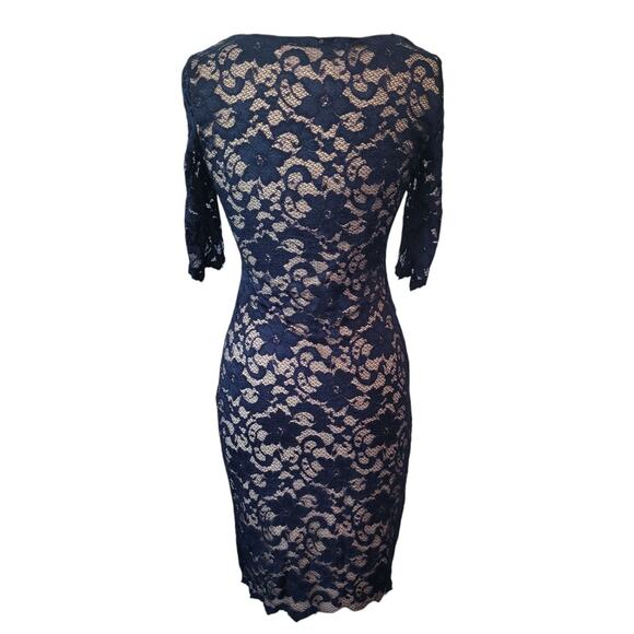 Belle Badgley Mischka Blue Lace Bodycon Dress Romantic Cottagecore Elegant Sz 6 - Picture 3 of 11